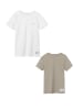 name it T-Shirt 2er-Set Kurzarm Rundhals Knopf-Detail in Weiß-Beige