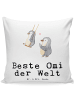 Mr. & Mrs. Panda 40x40 Kissen Pinguin Beste Omi der Welt mit Spruch in Weiß