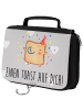 Mr. & Mrs. Panda Make-Up Tasche Toast Party mit Spruch in Grau Pastell