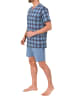 NORMANN Kurzarm Schlafanzug Shorty Jersey und karierten Pyjama Oberteil in blau