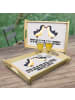 Mr. & Mrs. Panda Servierplatte Holz Pinguine Kuss mit Spruch in Grau Pastell