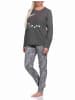 NORMANN Schlafanzug lang Pyjama Katzen - 77388 in grau