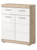 Inn.Furn Kommode weiß Hochglanz, Eiche 74 x 88 cm, Badschrank mit Vollauszug