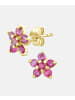 Vanlere Ohrstecker aus 375 Gelbgold mit Rubin Blumen-Design