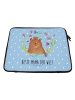 Mr. & Mrs. Panda Laptop Tasche Bär Königin mit Spruch in Blau Pastell