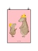 Mr. & Mrs. Panda Wandposter Bären mit Hut ohne Spruch in Rot Pastell