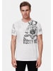 Rusty Neal Herren Vintage Oil Wash T-Shirt mit Skull Print & Raw Edge Rundhals in Grau