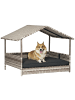 Pawhut Rattan Hundeliege Outdoor mit Dach B69 x T98 x H70 cm