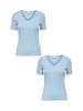 JACQUELINE de YONG Shirt 2er-Set Kurzarm V-Ausschnitt Stretch Oberteil in Blau