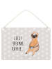 Mr. & Mrs. Panda Schild Faultier Kaffee mit Spruch in Grau Pastell