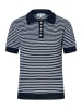 More & More schmaler Ringel-Kurzarmpullover in dark blue/offwhite