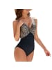 COFI 1453 Modischer Leoparden-Badeanzug mit V-Ausschnitt in Schwarz