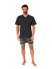 NORMANN Schlafanzug kurzarm Shorty mit karierter Jersey Hose in anthrazit
