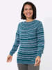 WITT WEIDEN Rundhals-Pullover in hellblau-aquapetrol-geringelt