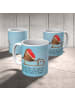Mr. & Mrs. Panda Kaffeebecher Rotkehlchen Schlitten mit Spruch in Eisblau