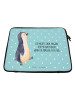 Mr. & Mrs. Panda Laptop Tasche Pinguin mHerzieren mit Spruch in Türkis Pastell