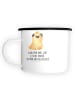 Mr. & Mrs. Panda XL Emaille Tasse Mops Krone mit Spruch in Weiß