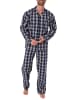 NORMANN Pyjama langarm Schlafanzug gewebt zum Knöpfen Karo Design - 55952 in blau