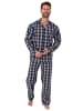 NORMANN Pyjama langarm Schlafanzug gewebt zum Knöpfen Karo Design - 55949 in blau