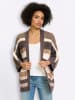 Heine Strickjacke in dunkeltaupe-ecru-geringelt
