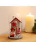 Atmosphera Créateur d'intérieur Glaskuppel mit Weihnachtshaus aus Holz in Rot, 12 cm