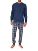 NORMANN langarm Schlafanzug Pyjama Bündchen und karierter Jersey Hose - 83188 in marine