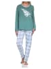 NORMANN Damen Schlafanzug langarm in tollen Farben mit Karo-Muster - 86314 in blau