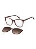 Tommy Hilfiger Damen Brillenfassung mit Sonnenbrillen-Clip Katzenauge Burgunder