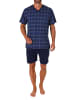 NORMANN kurzarm Schlafanzug Shorty Pyjama karierten Oberteil - 71933 in blau-melange