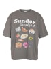 Noisy may Oversize T-Shirt mit Frühstücksmotiven und Sunday Breakfast Print in Grau