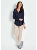 GOLDNER Kurzgröße:  Blusenshirt Elegantes Chiffonshirt, Jersey-Details in marine