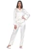 NORMANN Satin Schlafanzug langarm Pyjama Knopfleiste in creme