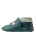 Yalion Leder-Krabbelschuhe "2 Blumen" in Petrol