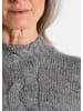 GOLDNER Kurzgröße:  Strickpullover Hüftlanger Langarm Pullover, Zopfstrick in grau / gemustert
