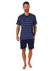 NORMANN kurzarm Schlafanzug Shorty Pyjama karierten Oberteil - 71935 in blau-melange