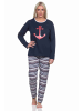 NORMANN langarm Schlafanzug Pyjama Oberteil Anker - 77340 in marine