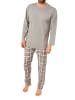 NORMANN Schlafanzug Pyjama langarm Mix & Match karierter Jersey Hose - 61018 in grau