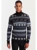 Leif Nelson Herren Norwegerpullover Strickpullover mit Rundhals Ausschnitt in schwarz