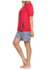NORMANN Kurzarm Pyjama Schlafanzug Shorty Maritimer Look in rot