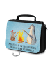 Mr. & Mrs. Panda Kosmetiktasche Pinguin Lagerfeuer mit Spruch in Eisblau