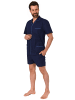 NORMANN shorty Pyjama kurzarm gewebt durchknöpfbarem Oberteil - 55090 in marine