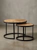 KADIMA DESIGN Couchtisch 2er Set Massivholz/Metall Wohnzimmertisch Industrial Rund in Akazie