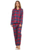 NORMANN Flanell Pyjama Schlafanzug kariert Knopfleiste und Hemdkragen - 50423 in Blau