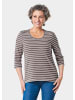 GOLDNER Kurzgröße:  Jerseyshirt mit Rundhals in taupe / weiß / geringelt