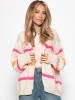 SASSYCLASSY Oversize Cardigan mit weißen Streifen in Offwhite, Pink