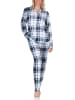 NORMANN Schlafanzug langarm Pyjama karierte Optik Jersey - 87042 in marine
