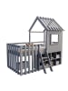 ABRIHOME Kinderbett in Grau 90x200 cm mit Dach Fenster Leiter und Stauraum ohne Matratze