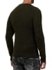 Rusty Neal Schwerer Biker Grobstrick Rundhals-Pullover in Khaki