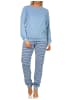 NORMANN Frottee Pyjama langarm Schlafanzug Bündchen Hose gestreift - 70504 in hellblau
