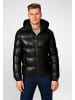 Ricano Herren Stepplederjacke in Schwarz - Leder-Steppjacke mit Kapuze